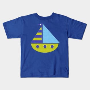 Cute Felt Look Sailboat Green and Blue Kids T-Shirt